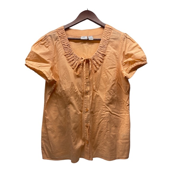 Caribbean Joe Tops - Caribbean Joe Button Down Top  Size Large L‎ Short Sleeve Orange Shimmer Blouse
